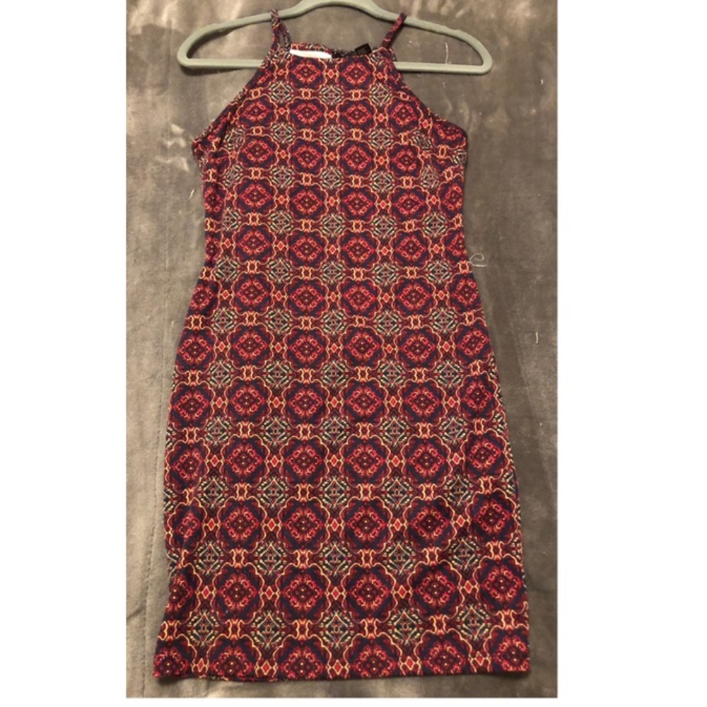 Red-multi color designed halter dress